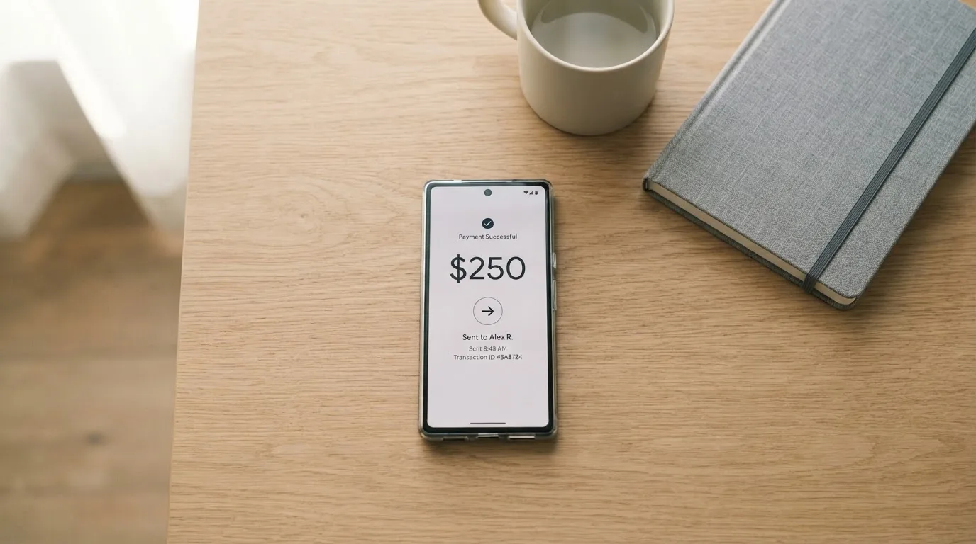 A phone showing a stablecoin transfer screen