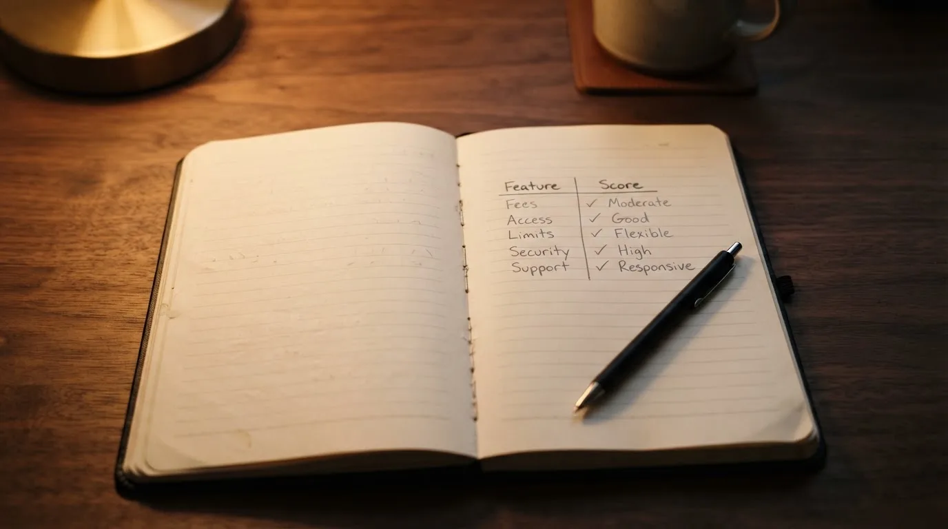 A notebook with a hand-drawn comparison table and a pen