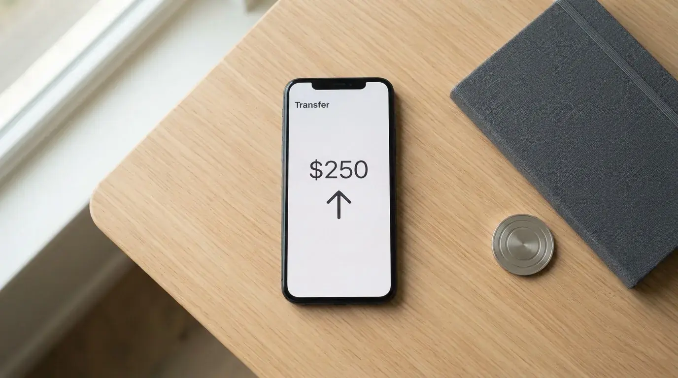 A phone showing a stablecoin transfer screen