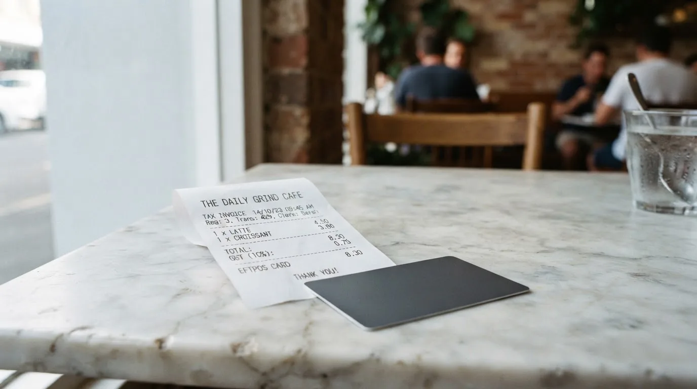 A receipt and a card on a café table