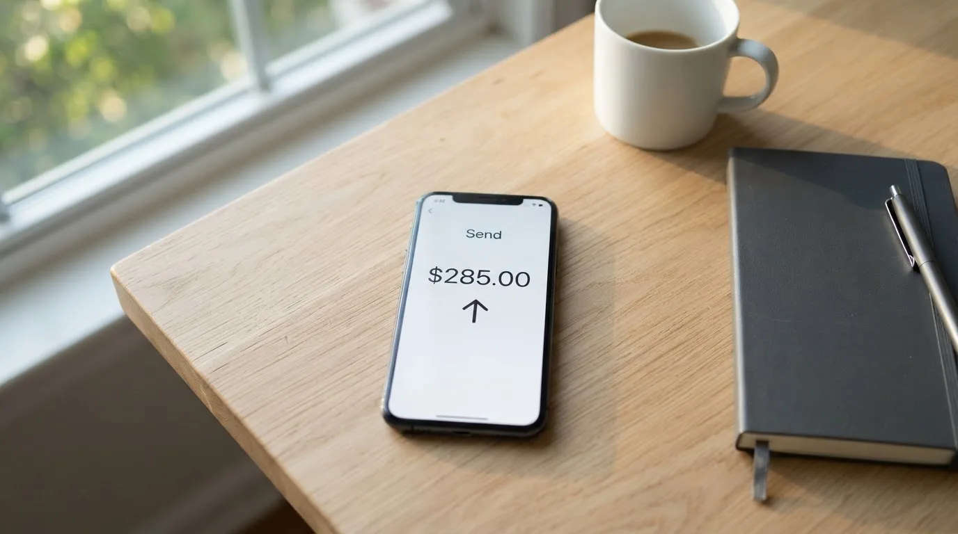 A phone showing a stablecoin transfer screen