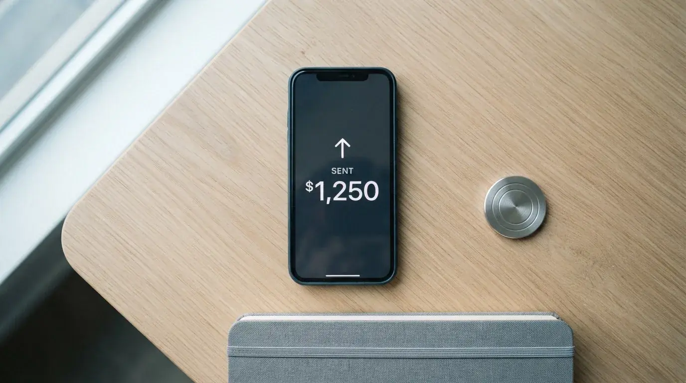 A phone showing a stablecoin transfer screen