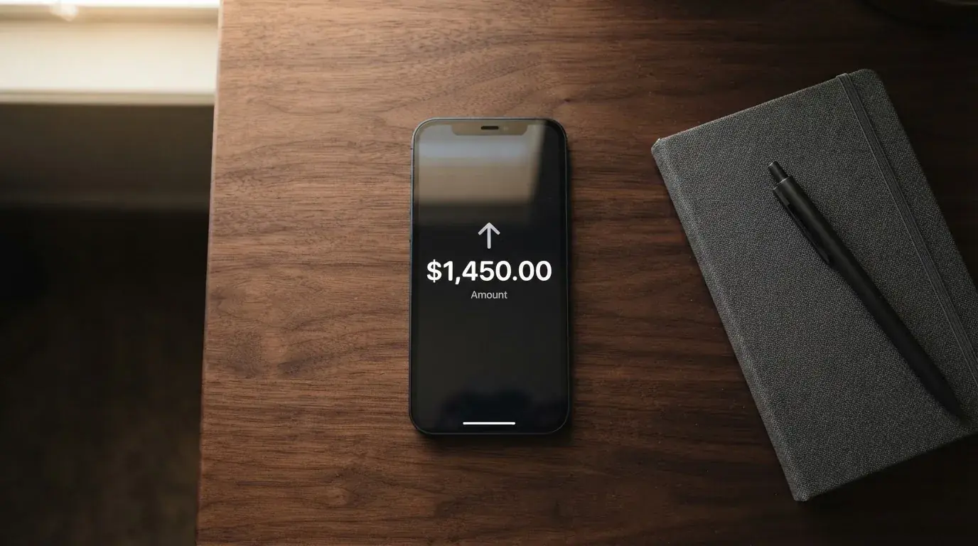 A phone showing a stablecoin transfer screen