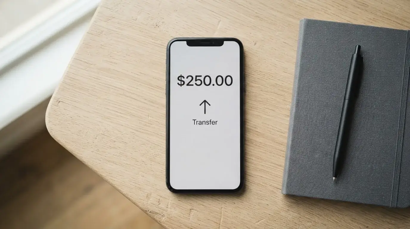 A phone showing a stablecoin transfer screen