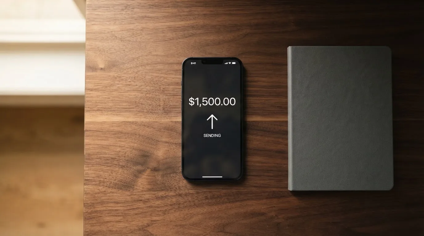 A phone showing a stablecoin transfer screen