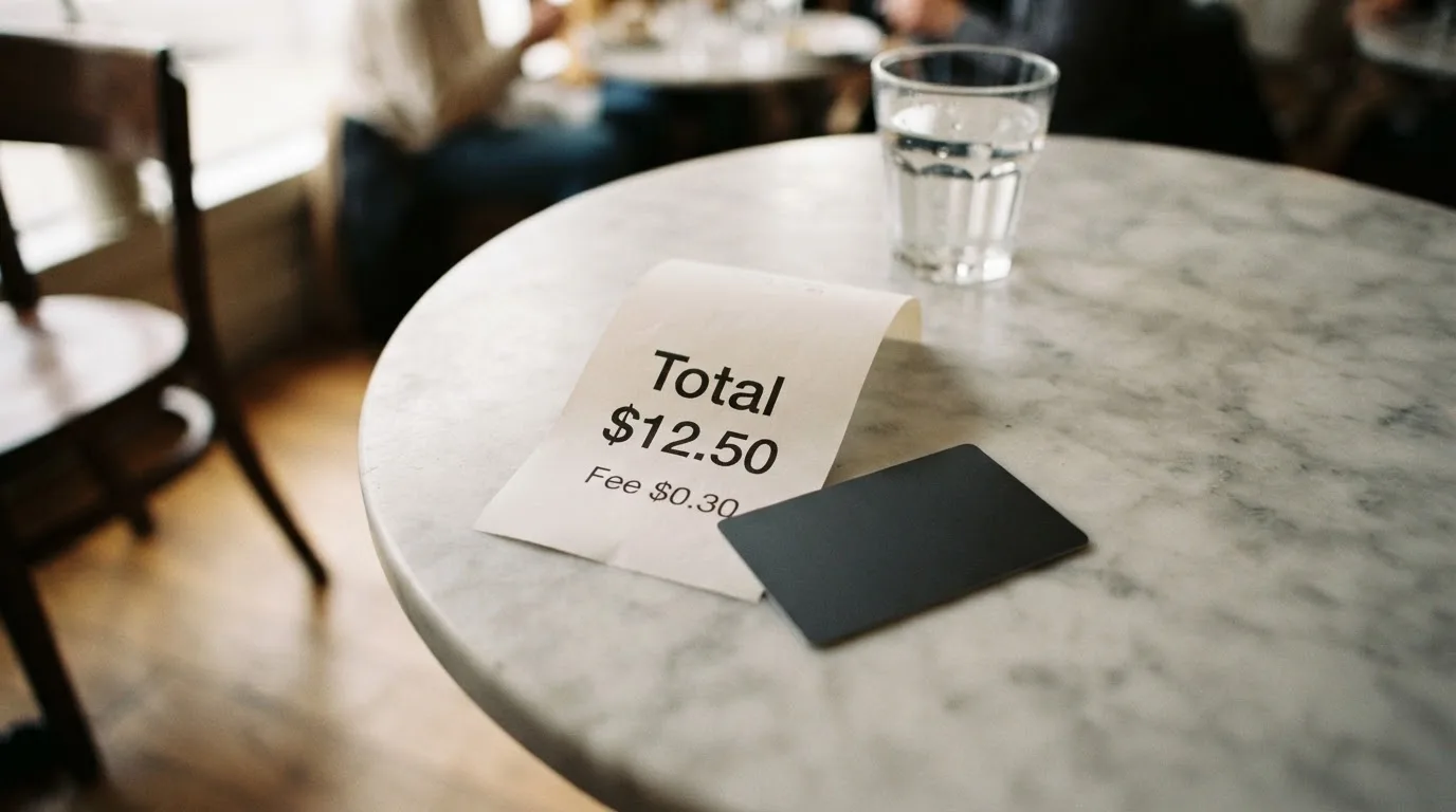 A receipt and a card on a café table