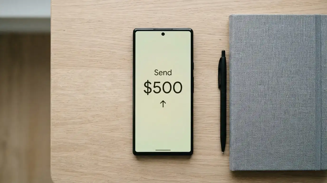 A phone showing a stablecoin transfer screen