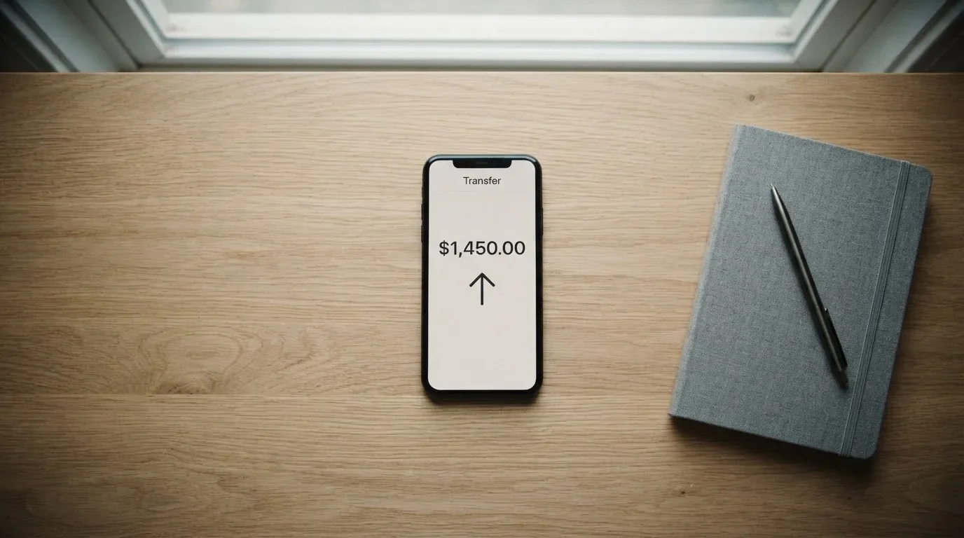 A phone showing a stablecoin transfer screen