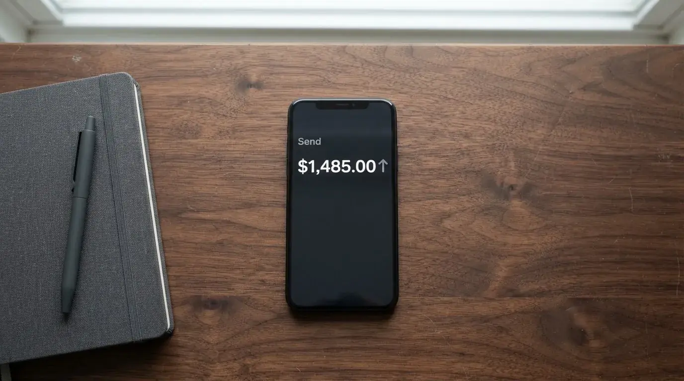 A phone showing a stablecoin transfer screen