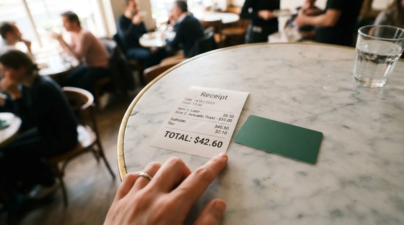A receipt and a card on a café table