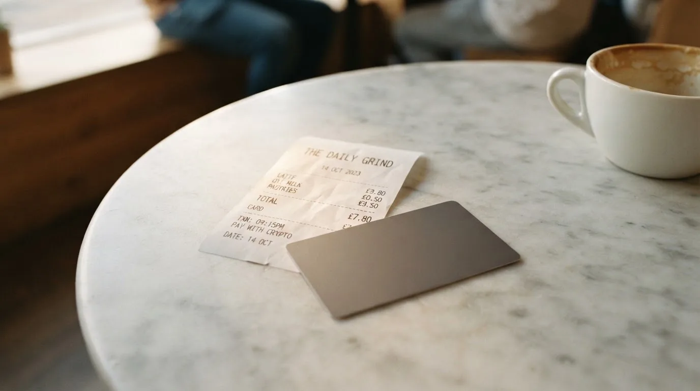 A receipt and a card on a café table