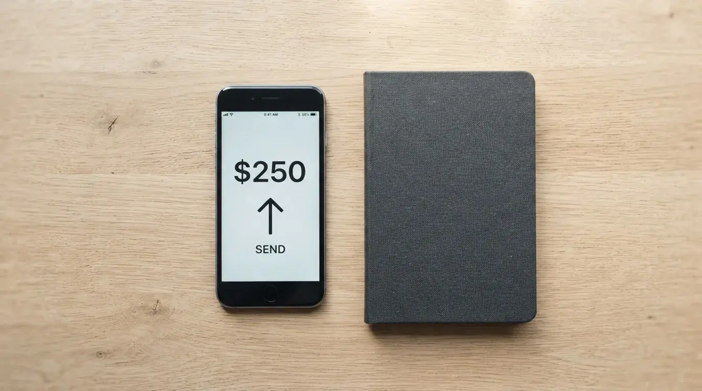 A phone showing a stablecoin transfer screen
