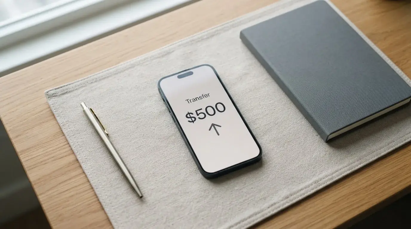 A phone showing a stablecoin transfer screen