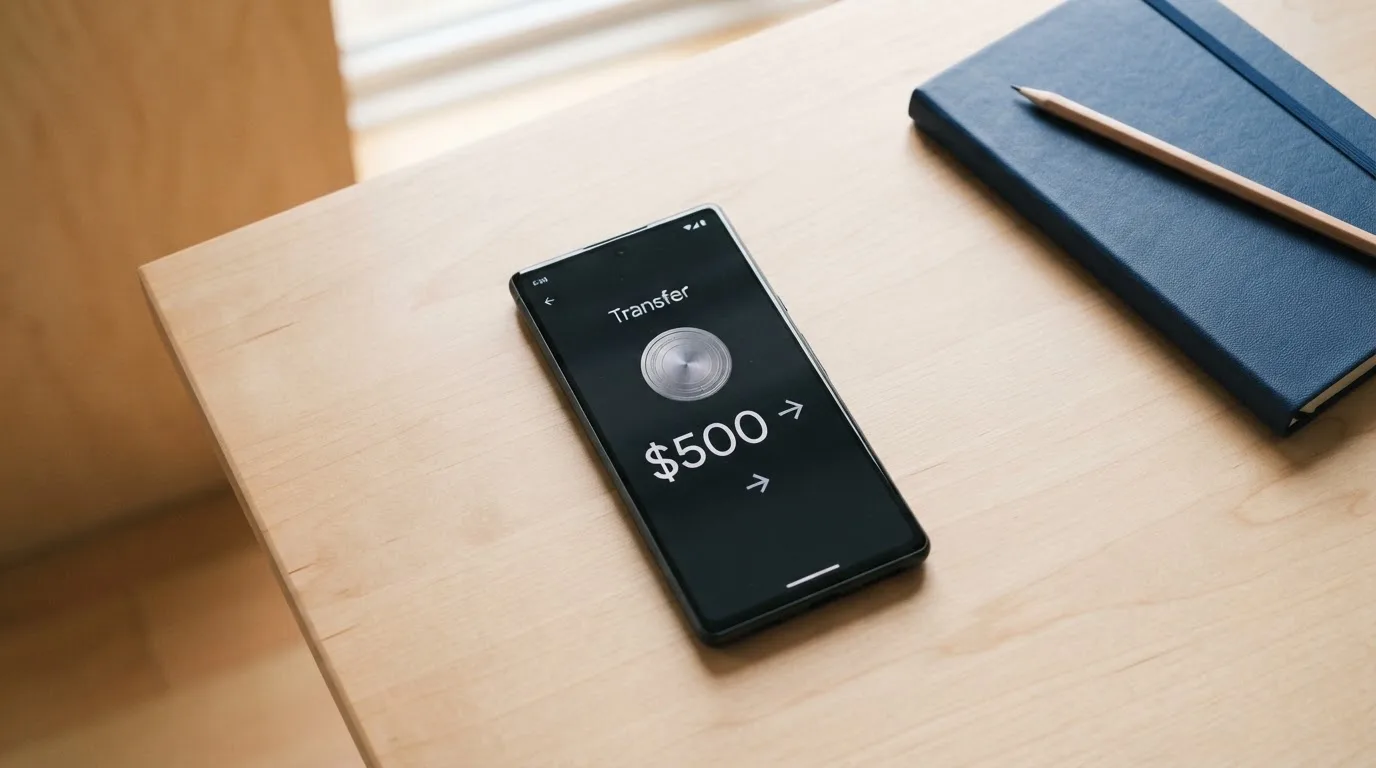 A phone showing a stablecoin transfer screen