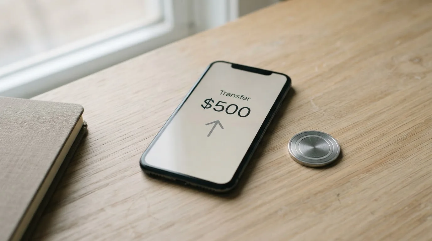 A phone showing a stablecoin transfer screen