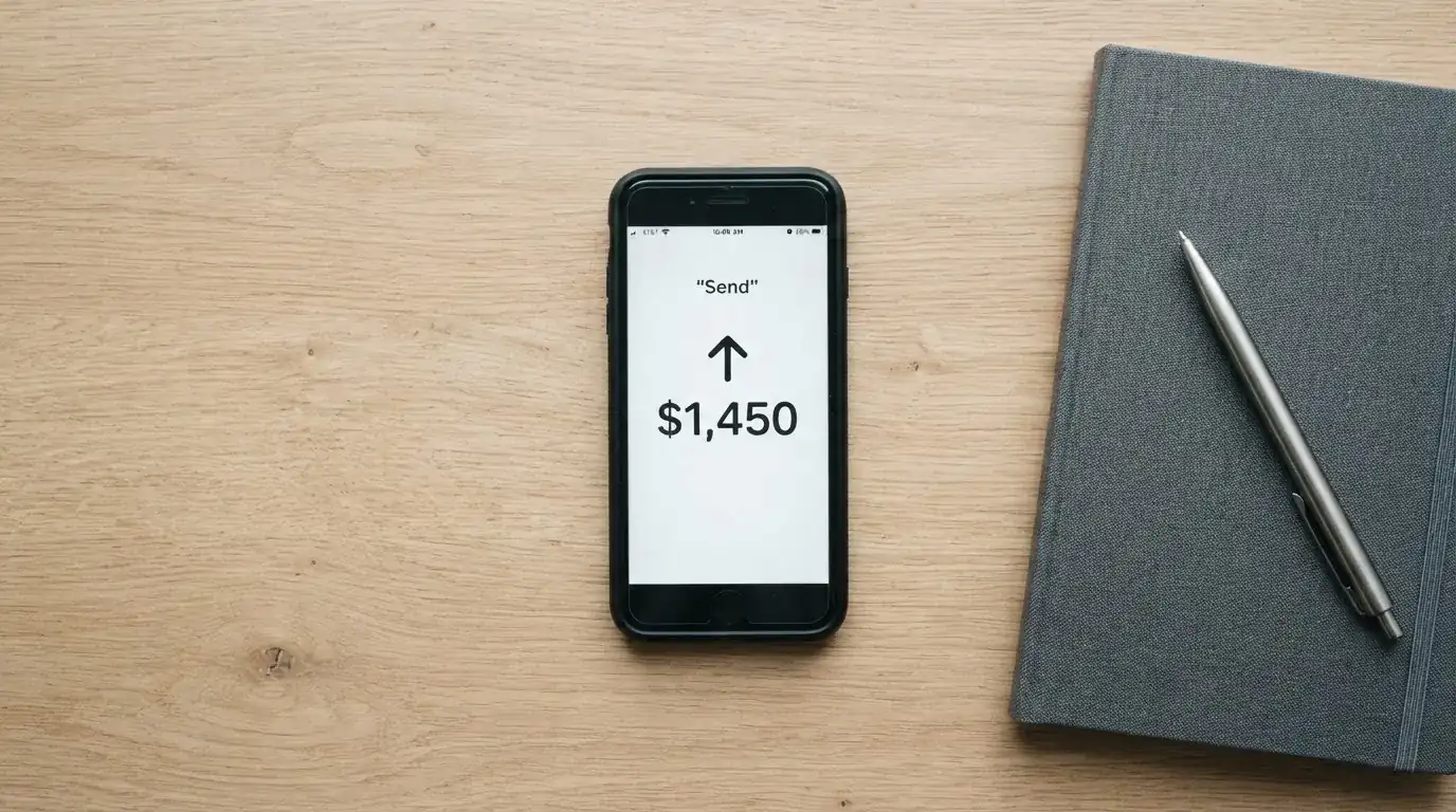 A phone showing a stablecoin transfer screen