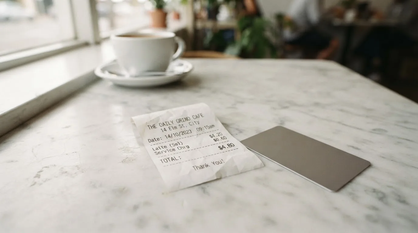 A receipt and a card on a café table