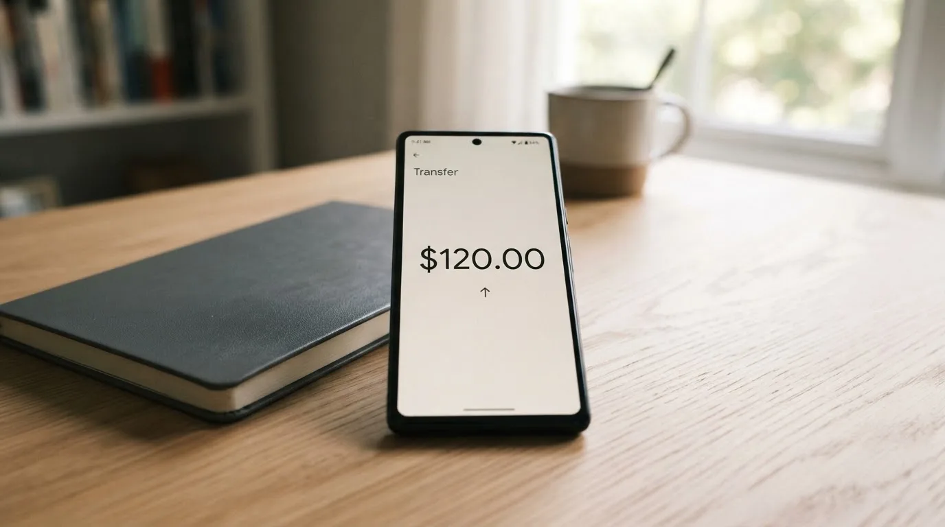 A phone showing a stablecoin transfer screen