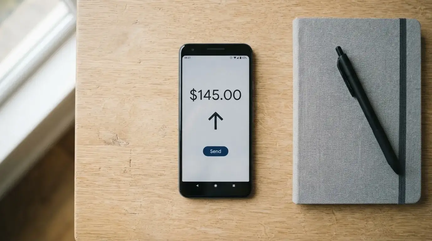 A phone showing a stablecoin transfer screen