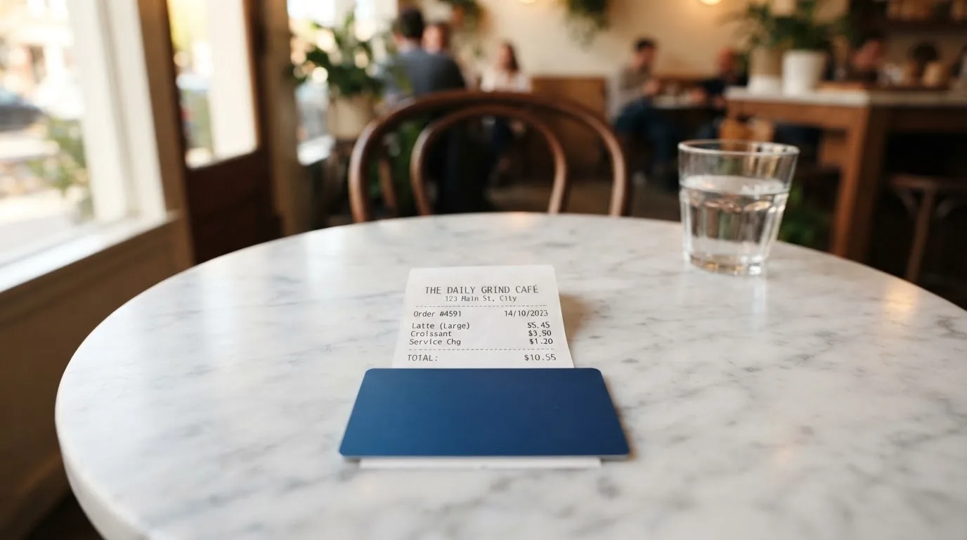A receipt and a card on a café table