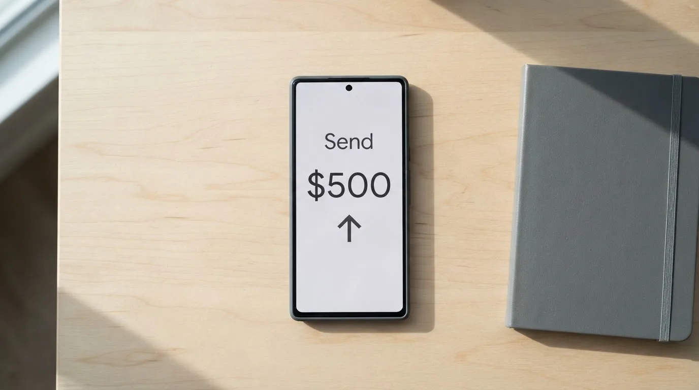 A phone showing a stablecoin transfer screen