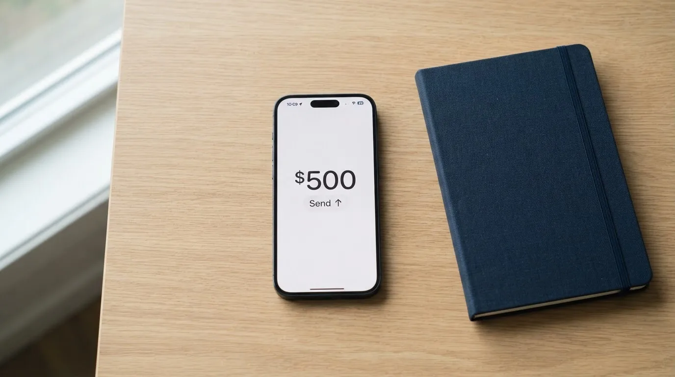A phone showing a stablecoin transfer screen