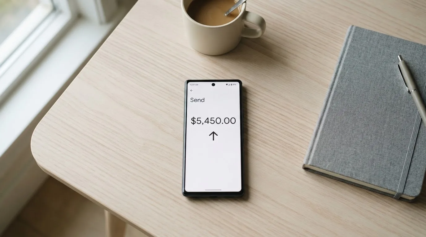 A phone showing a stablecoin transfer screen