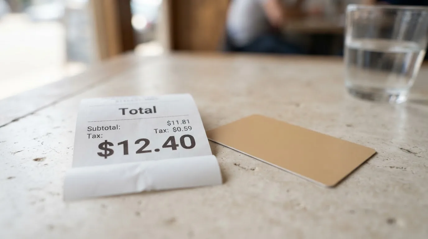 A receipt and a card on a café table