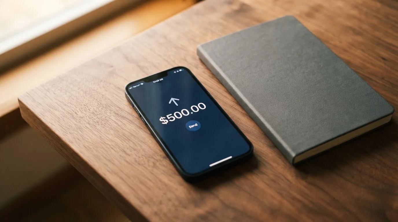 A phone showing a stablecoin transfer screen
