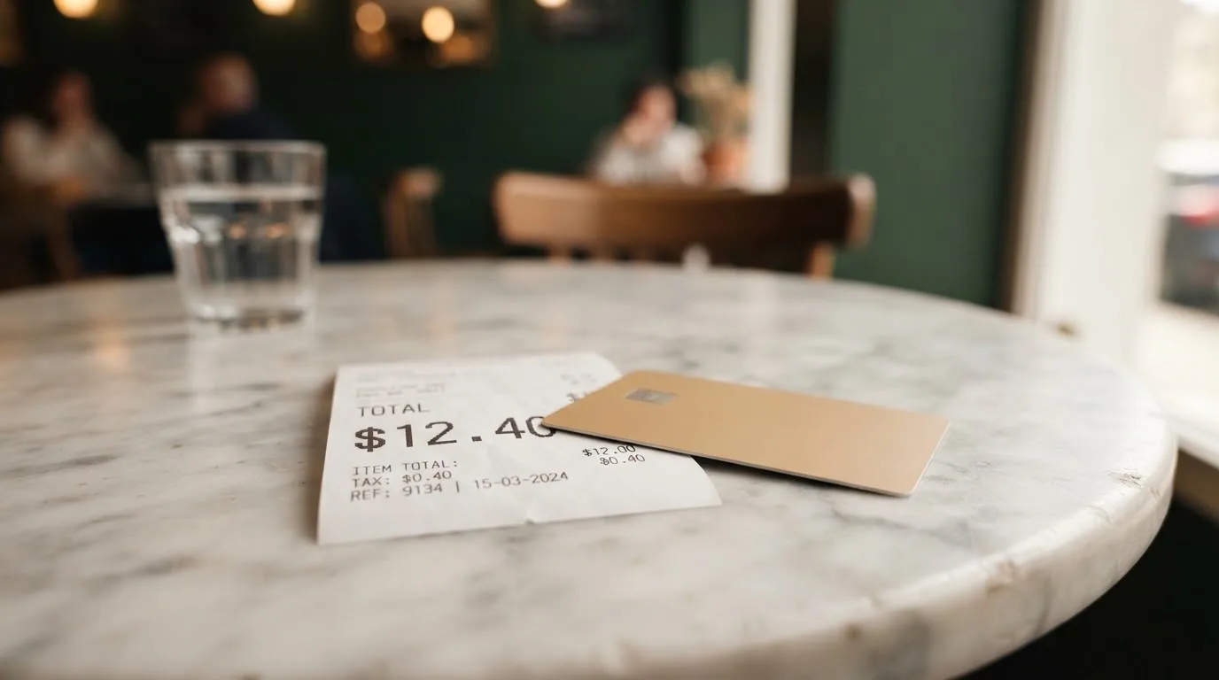 A receipt and a card on a café table