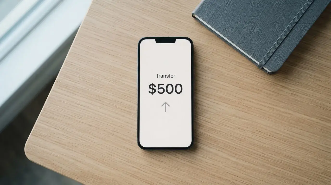A phone showing a stablecoin transfer screen