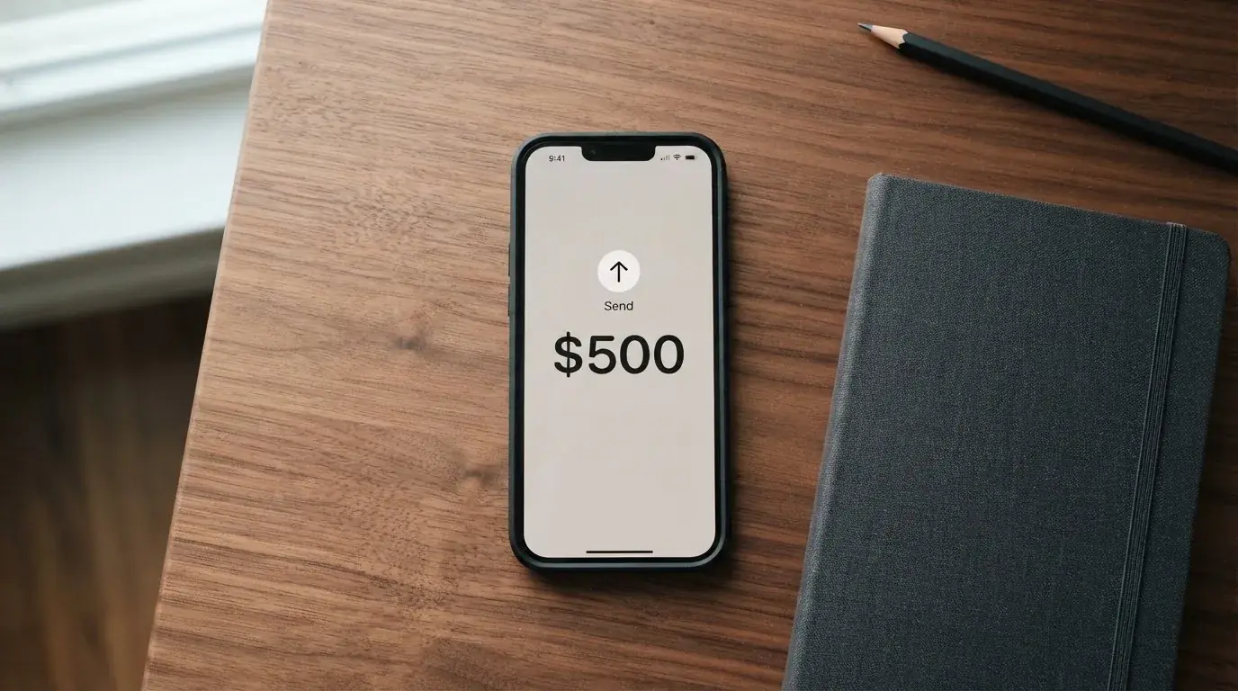 A phone showing a stablecoin transfer screen