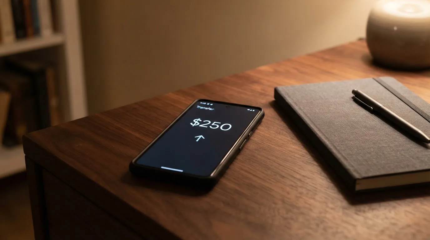 A phone showing a stablecoin transfer screen