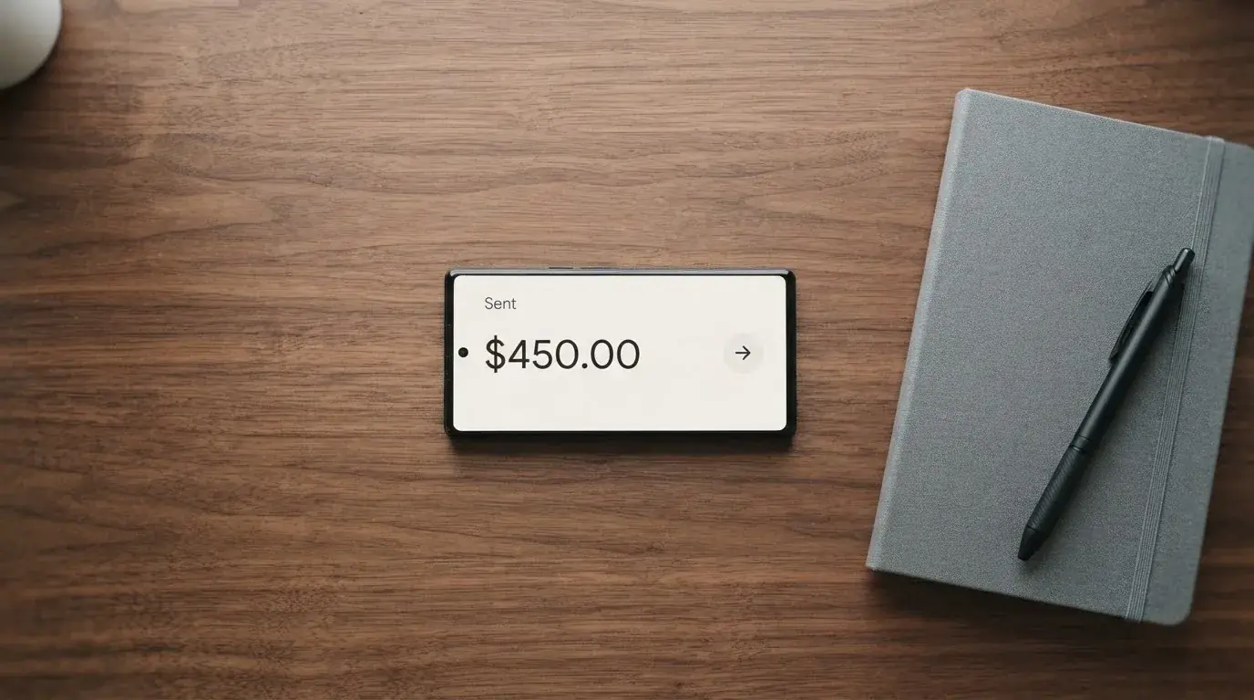 A phone showing a stablecoin transfer screen