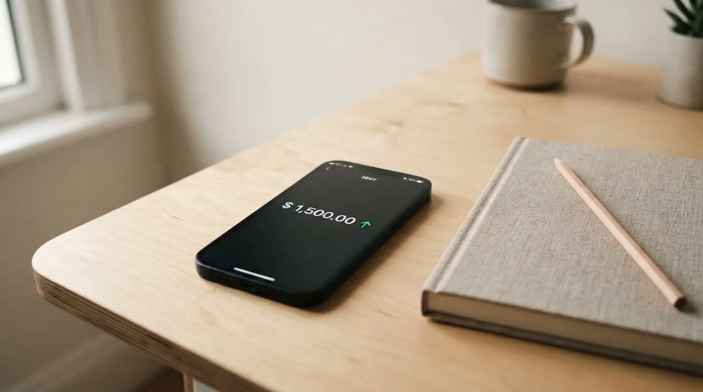 A phone showing a stablecoin transfer screen