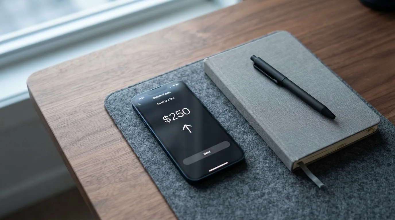 A phone showing a stablecoin transfer screen