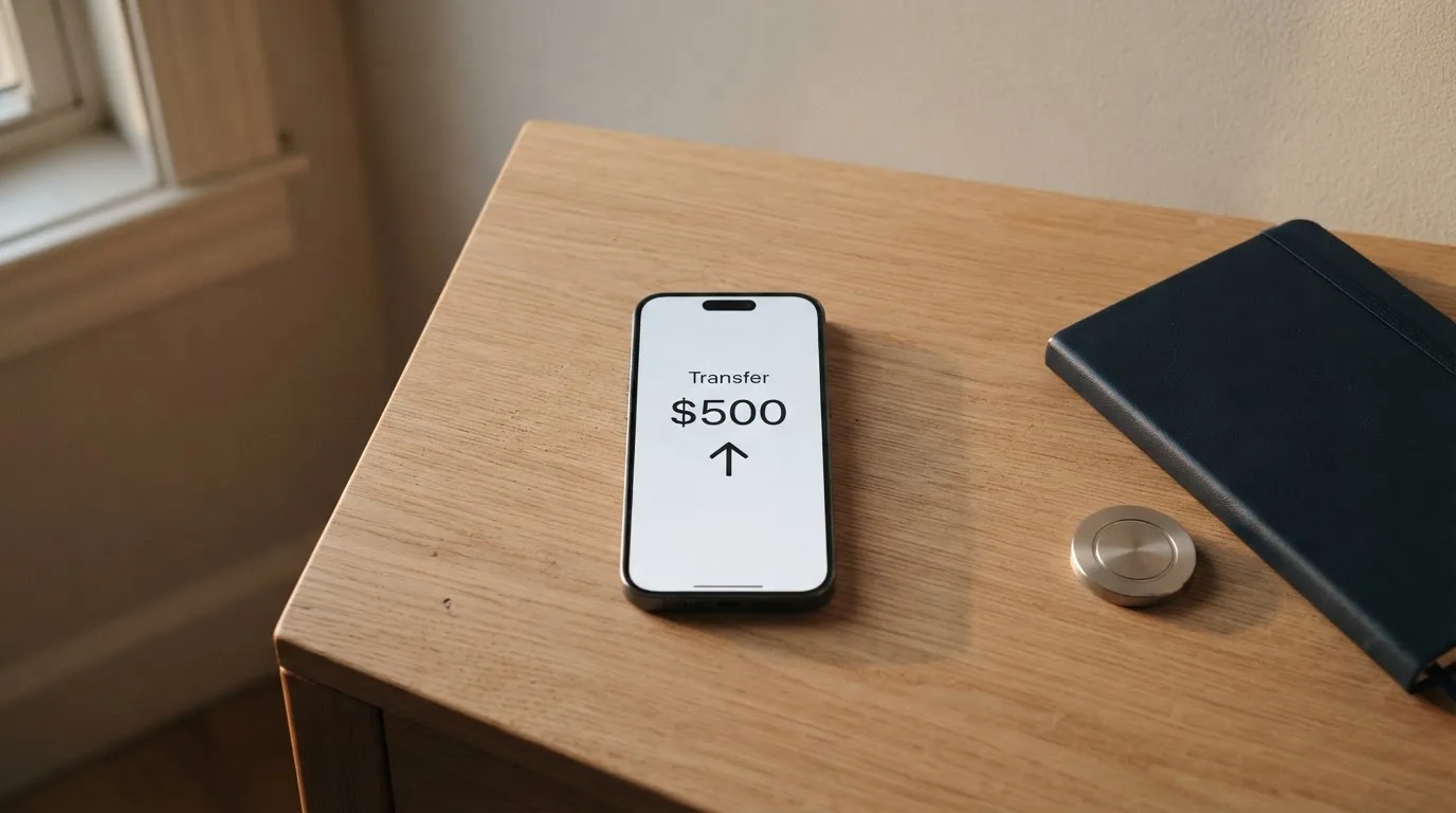 A phone showing a stablecoin transfer screen