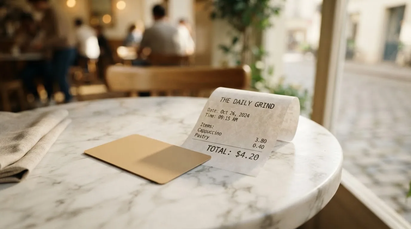 A receipt and a card on a café table