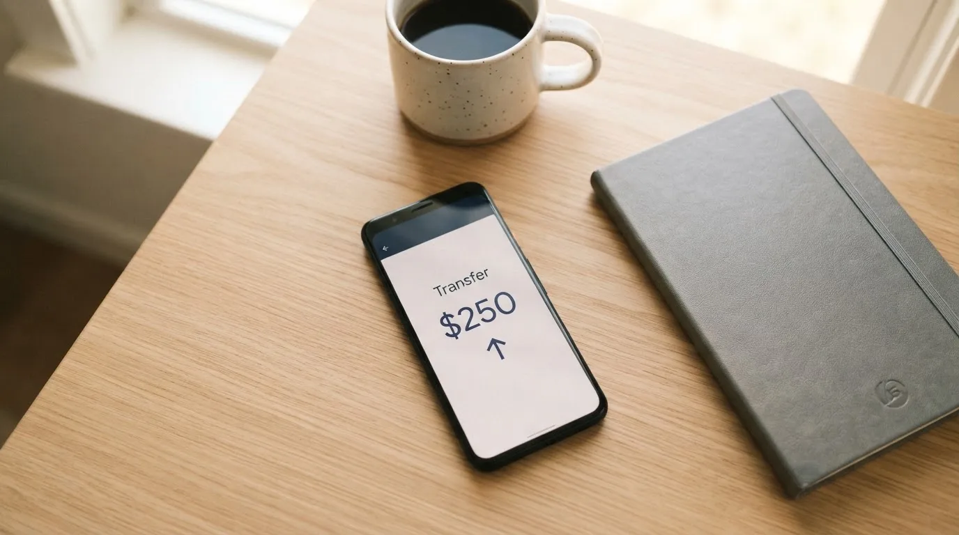 A phone showing a stablecoin transfer screen