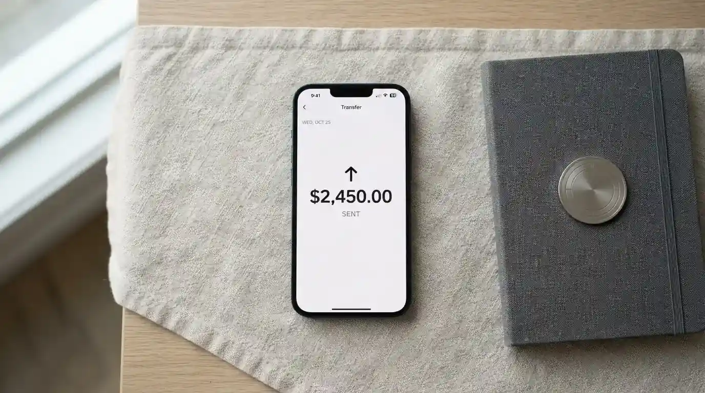 A phone showing a stablecoin transfer screen