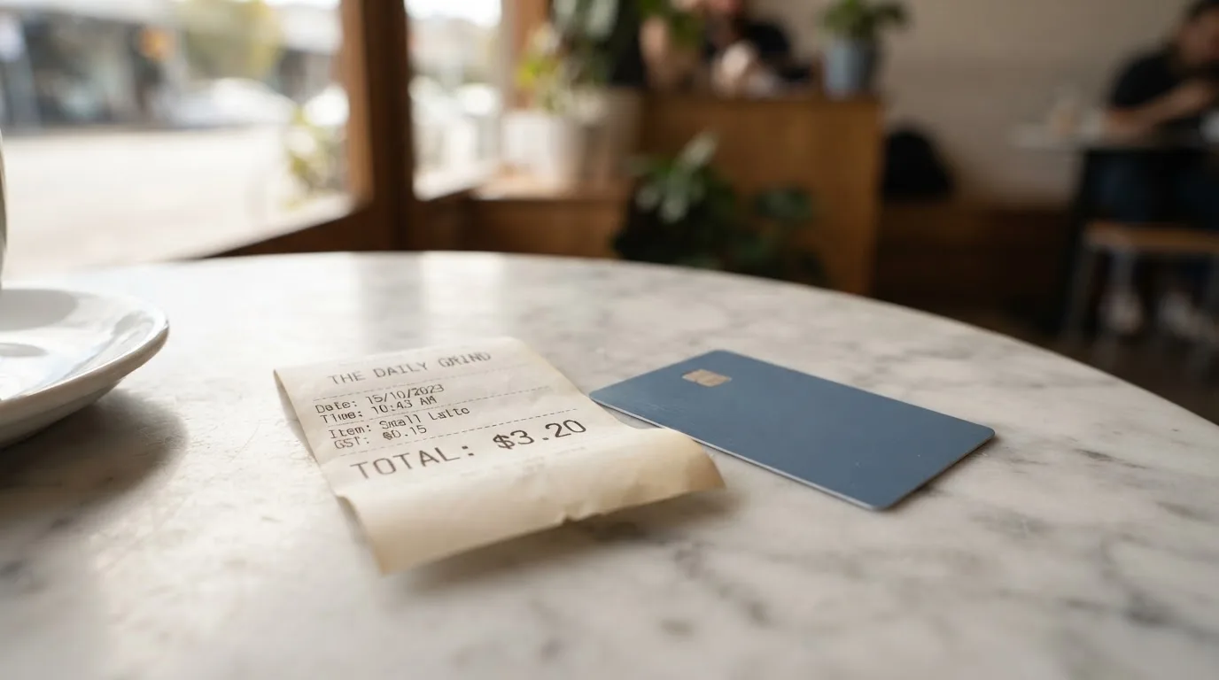 A receipt and a card on a café table