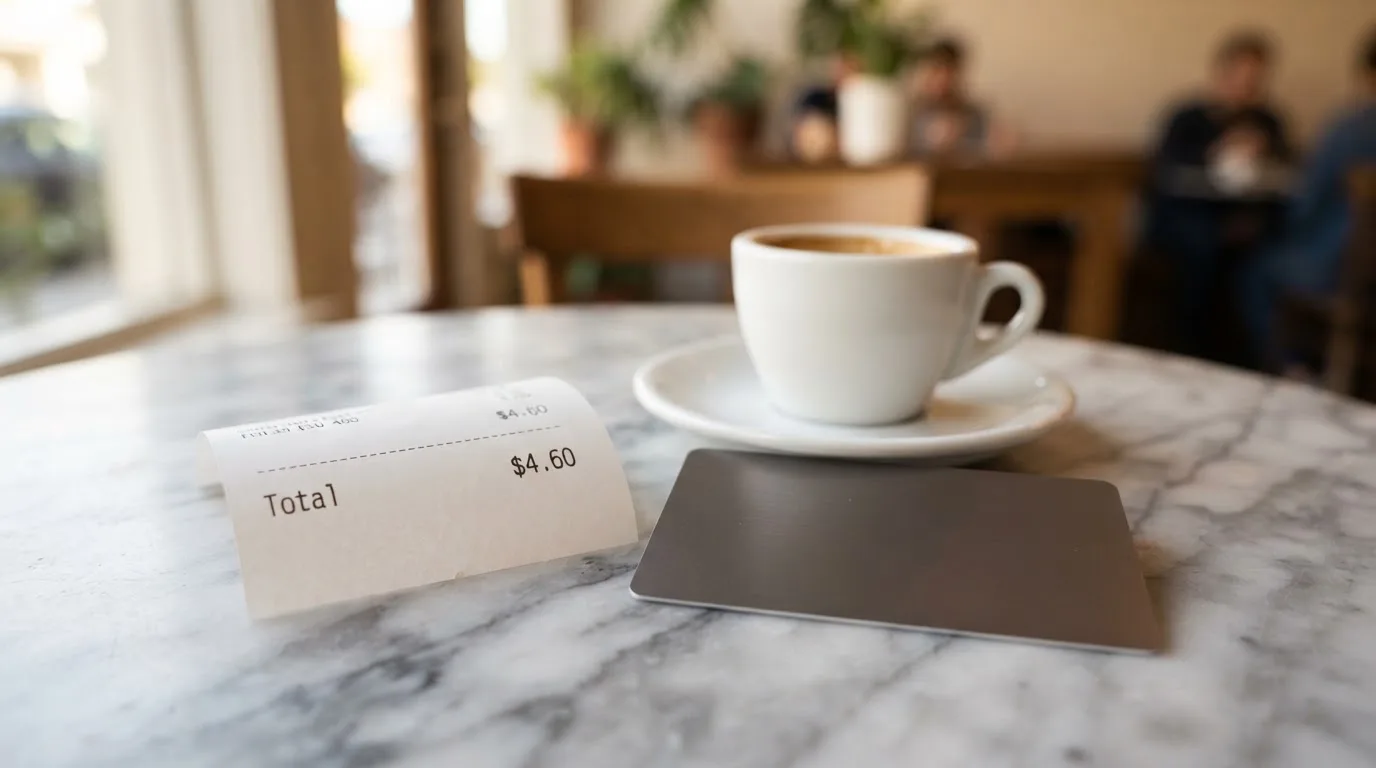 A receipt and a card on a café table