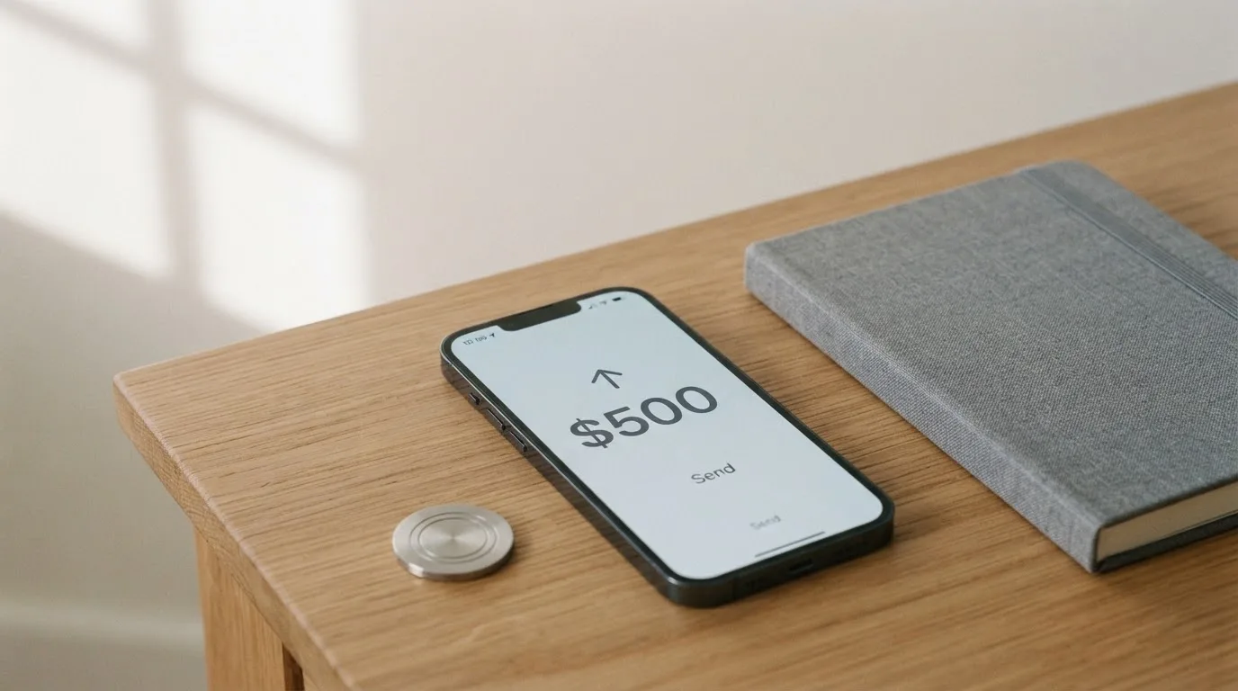 A phone showing a stablecoin transfer screen