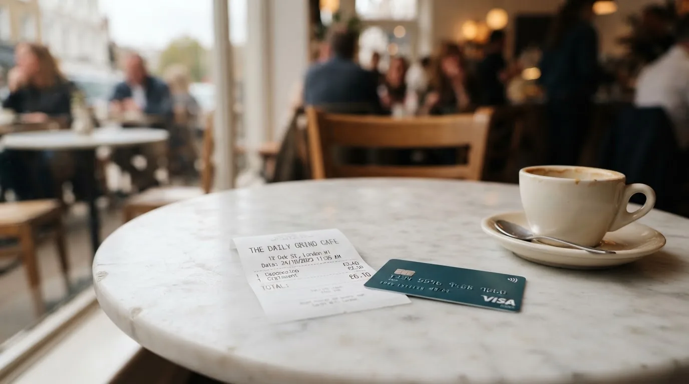 A receipt and a card on a café table