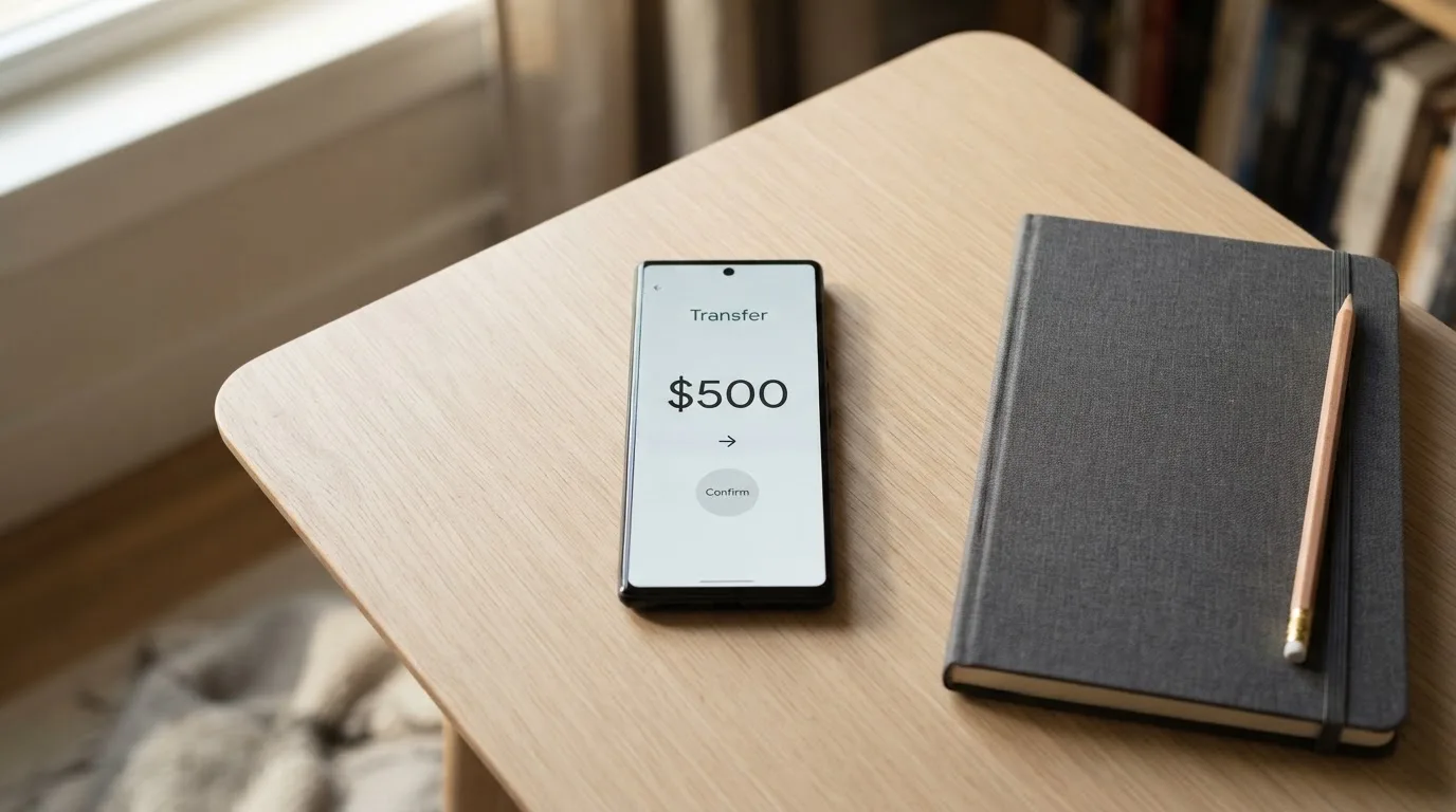A phone showing a stablecoin transfer screen