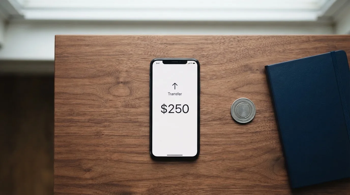 A phone showing a stablecoin transfer screen