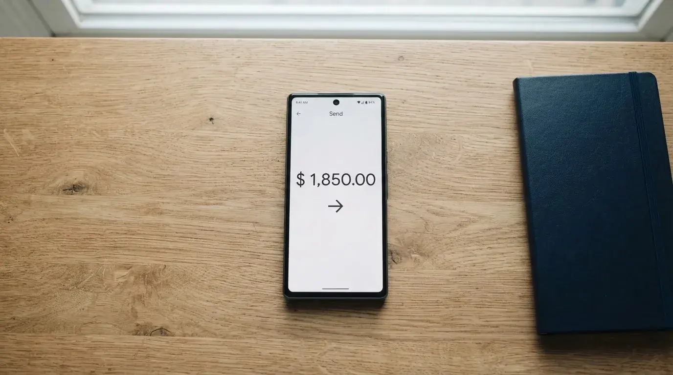 A phone showing a stablecoin transfer screen