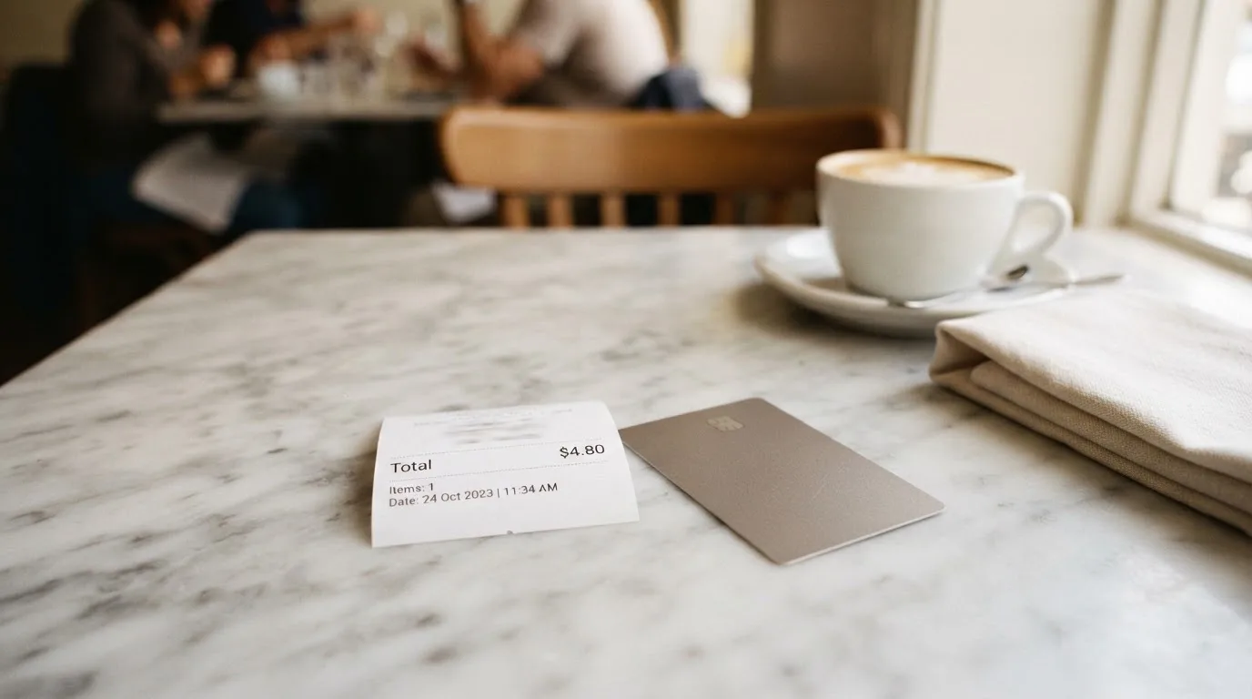 A receipt and a card on a café table