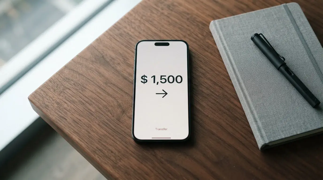 A phone showing a stablecoin transfer screen