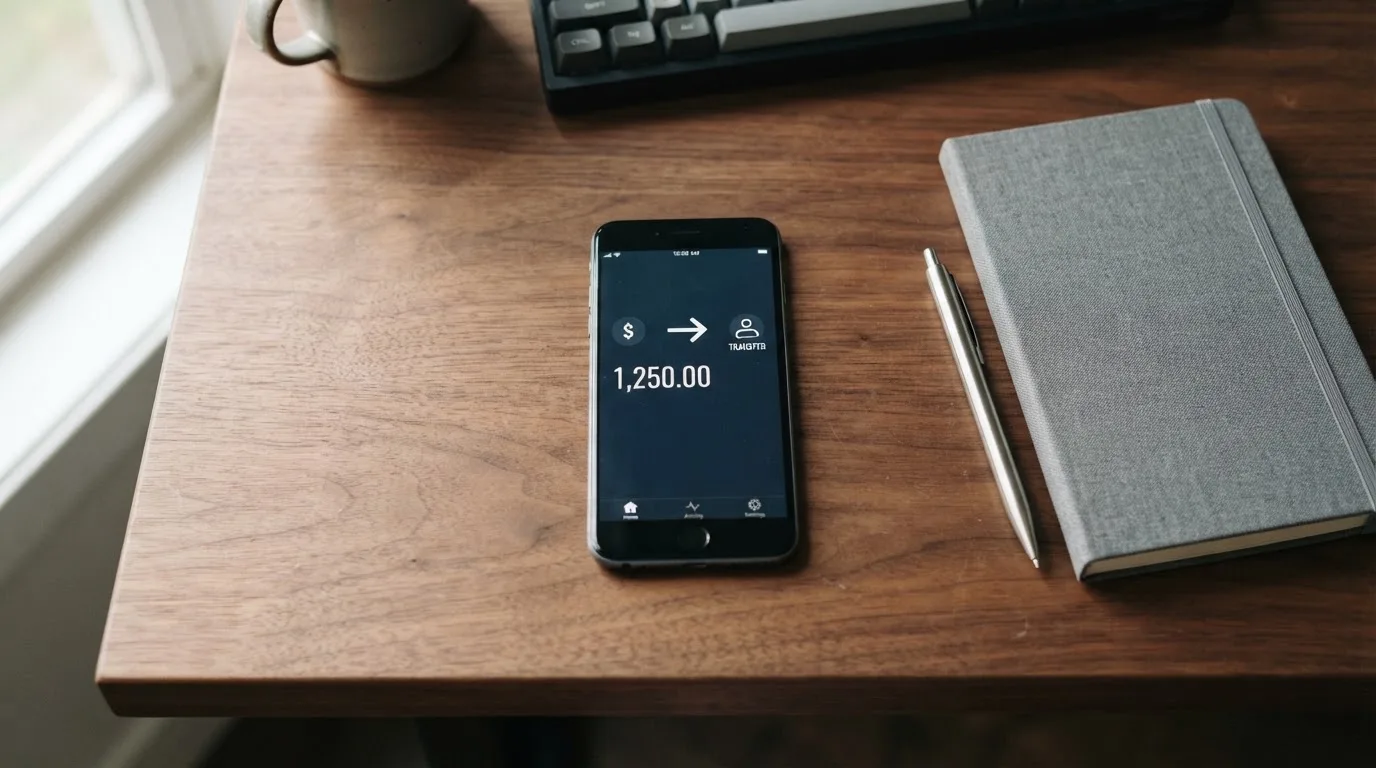 A phone showing a stablecoin transfer screen